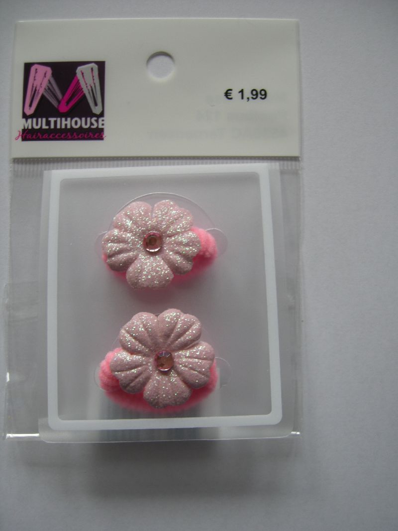 (image for) Haarelastieken roze met bloem en steen.